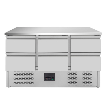 Preview: Kühltisch Mini / 3-fach - mit 6 Schubladen, 1365 x 700 mm