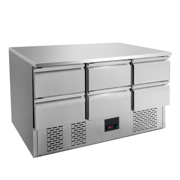 Preview: Kühltisch Mini / 3-fach - mit 6 Schubladen, 1365 x 700 mm