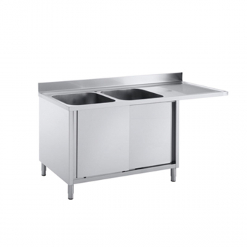 Spülschrank mit Aufkantung 1600 x 700 x 900 mm, 2 Becken links