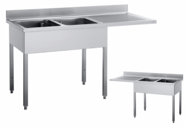 Spültisch 1800 x 700 x 850 mm, 2 Becken rechts od. links