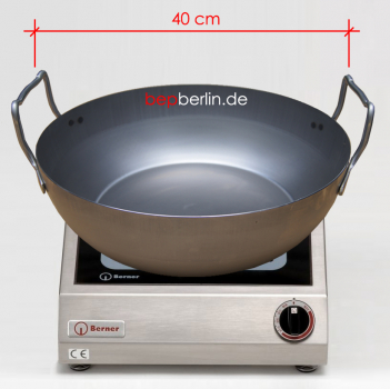 Wokpfanne Ø 40 cm Flachboden für Induktion mit Griffe