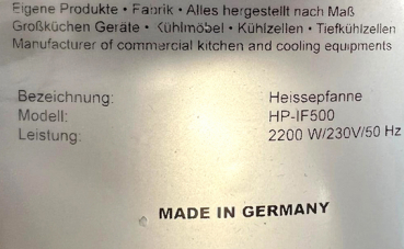 Einbau-Heisse Pfanne für 53cm Ø, 230V, 2,2 kW,  300 °C, 18 Liter, 12,5cm Höhe