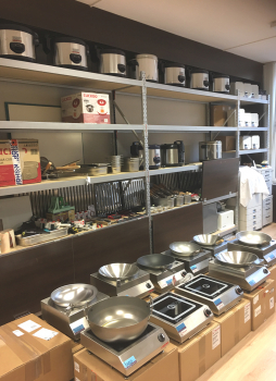 Wokpfanne-INOX-Cán Gỗ- Ø 40 cm, für Induktion & Gasherd, 12 cm Tief-Thép Trắng-Không gỉ sét