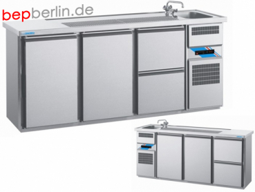 CHROMOnorm Biertheke, 2 Türen, 2 Schubladen, 2100 x 700 x 980 mm, Becken links od. rechts