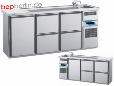 CHROMOnorm Biertheke, 2 Türen, 4 Schubladen, 2100 x 700 x 980 mm, Becken links od. rechts