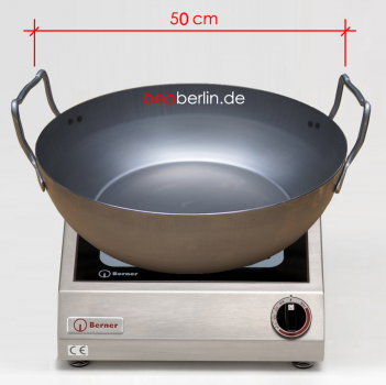 Wokpfanne Ø 50 cm Flachboden für Induktion mit Griffe