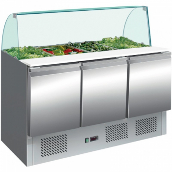 Saladette 1367 x 705 x 1353 mm mit 3 Türen, Glas (gebogen)