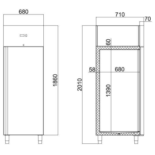 429L-Kühlschrank-Edelstahl, 680 x 710 x 2000 mm, Umluft, -2°C/+8°C