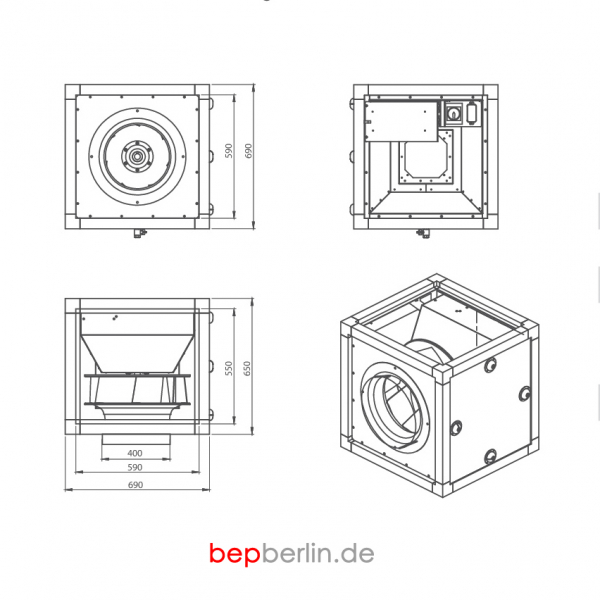 4.000 m³/h, Airbox Küchenabluftbox, 690 x 650 x 690 mm/230V