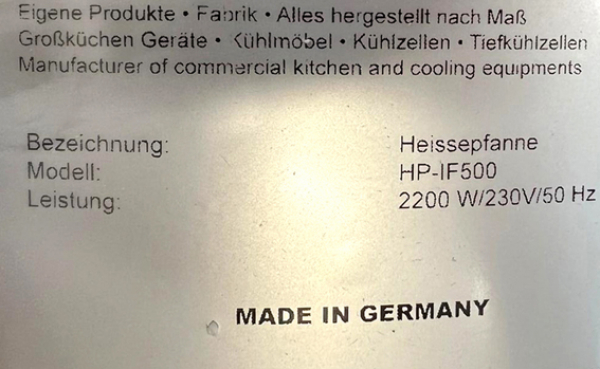 Einbau-Heisse Pfanne für 53cm Ø, 230V, 2,2 kW,  300 °C, 18 Liter, 12,5cm Höhe