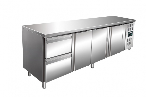 Kühltisch 2230 x 600 x 860 mm,-2°C/+8°C, Umluft, 3 Türe+2 Schubladen