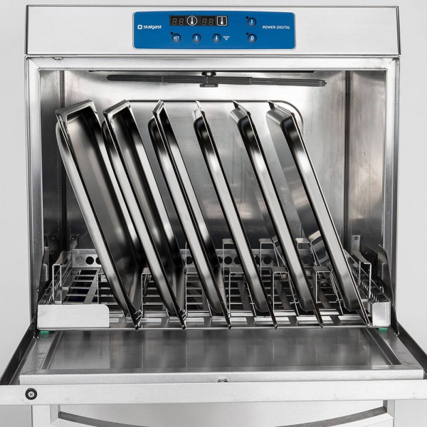 Spülmaschine Digital Power GN1/1, 400V,  mit Klarspülmitteldosier-, Reinigerdosier- und Ablaufpumpe