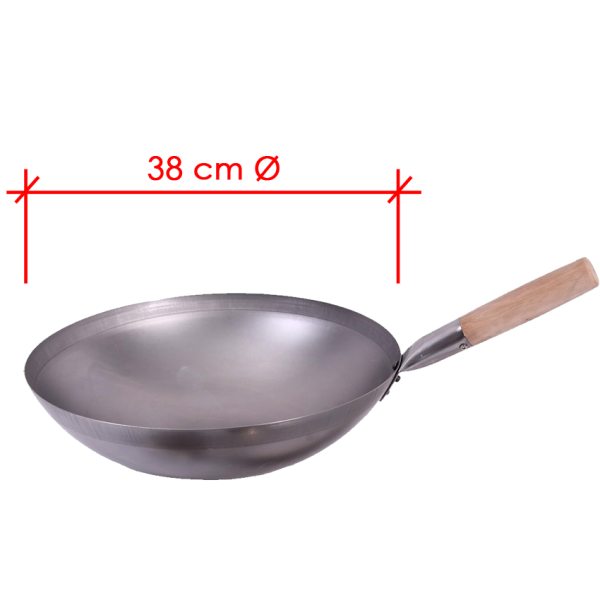 Wokpfanne- Sắt / Stahl Ø 38 cm, für Induktion & Gasherd, 10 cm Tief