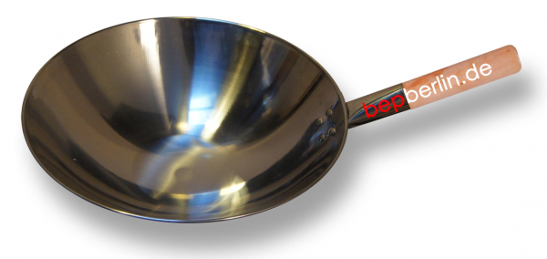 Wokpfanne-INOX-Cán Gỗ- Ø 40 cm, für Induktion & Gasherd, 12 cm Tief-Thép Trắng-Không gỉ sét