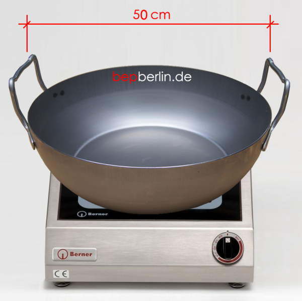 Wokpfanne Ø 50 cm Flachboden für Induktion mit Griffe