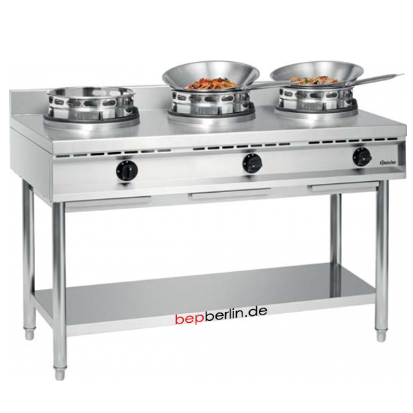 Gas-Wokherd  1500 x  600 x 800 mm, 3 Flammen, 34,5-39 kW, Erdgas