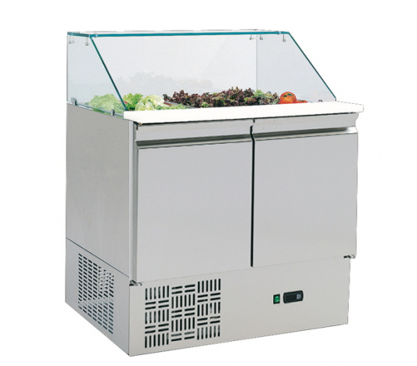 Pizzavorbereitungskühltisch, Glasaufsatz, 880 x 700 x 830 mm, 2 Türen